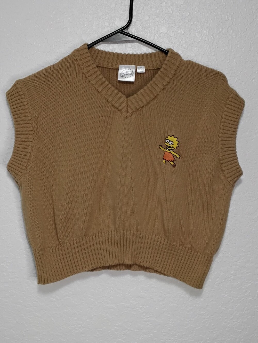 Lisa Simpson Embroidered V-Neck Sweater Vest - Camel